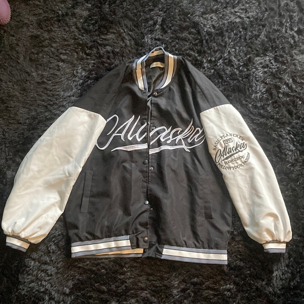 Alaska varsity jacket, size medium, black, green, white